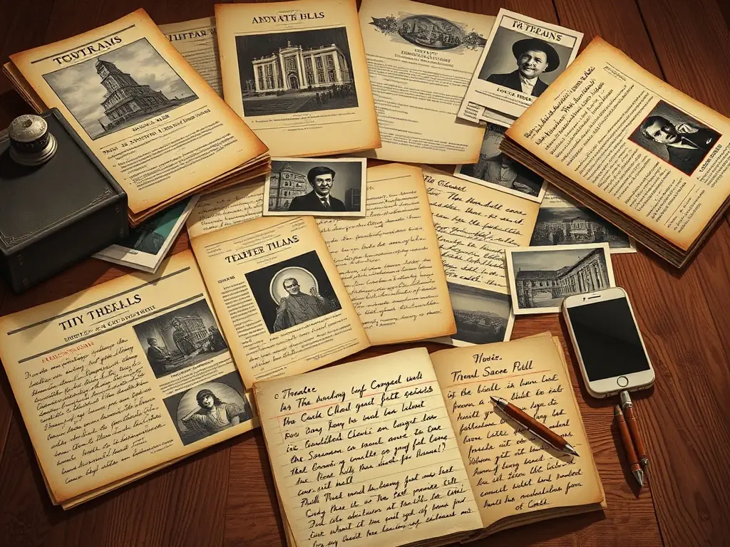 An image showcasing archival materials related to performing arts heritage, emphasizing LES AMIS DES LEGENDES' dedication to preservation.