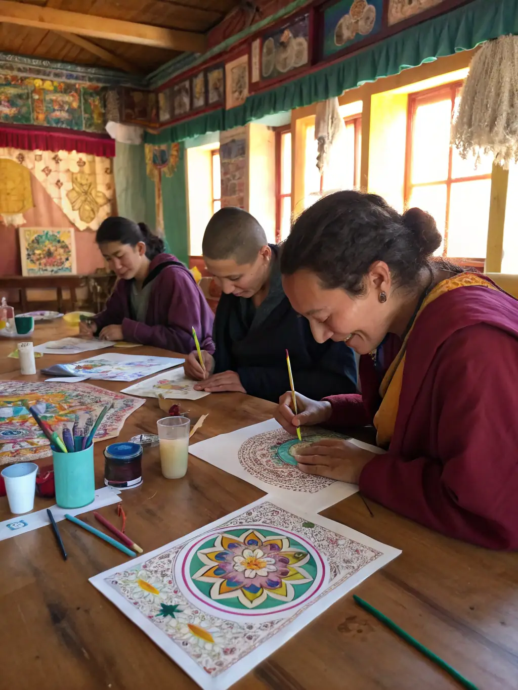 A photo of a heritage preservation workshop, with participants learning traditional art techniques, highlighting LES AMIS DES LEGENDES' commitment to cultural heritage.